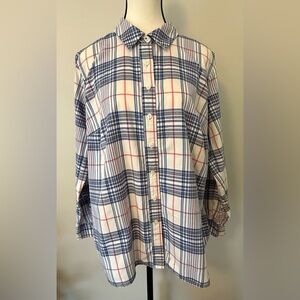 Talbots Cotton Navy and Pink Checkered Blouse. Soft and classy